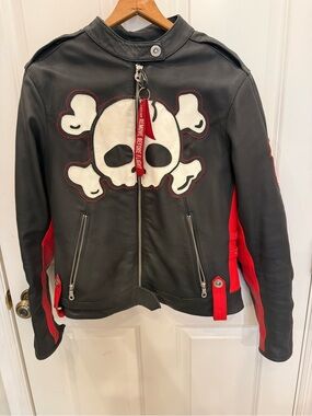 ICON Hella Women's Leather Motorcycle Riding Jacket Skull 13 Armor Liner size L